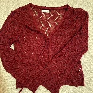 LC Lauren Conrad Burgundy Open-Knit Cardigan